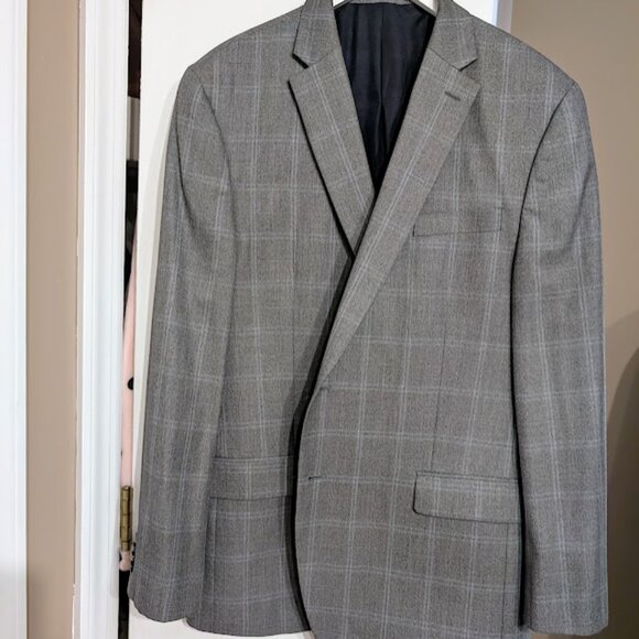Mens Michael Kors Gray Blue Plaid Sports Blazer Jacket 46L NEW - Picture 2 of 10